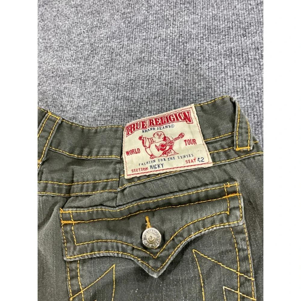 True Religion USA Made Jeans Mens 42x28 Olive Green Straight Denim Pants Y2K